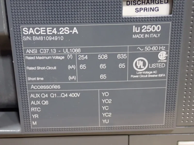 ABB AIR CIRCUIT BREAKER  -  SACE E4.2S-A