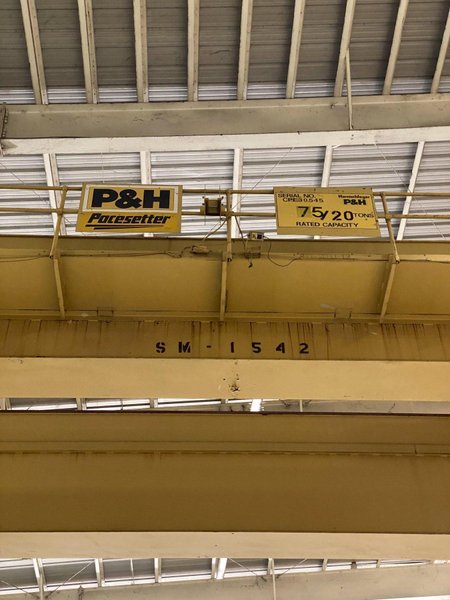 (1993) 75 TON X 103&#039;6&quot; P&amp;H PACESETTER OVERHEAD BRIDGE CRANE WITH 20 TON AUXILIARY. STOCK # 0733320