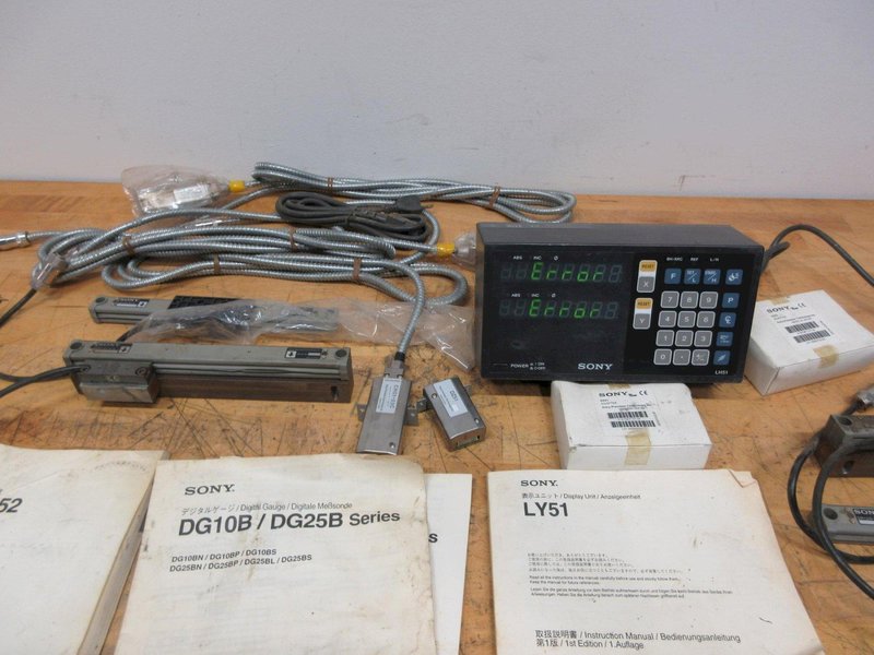 Sony LH51-2 (2) Digital Read Out Displays with Connector Cables, Adapters, and Short Magnescales for Optical Comparator Setup- Auction Item