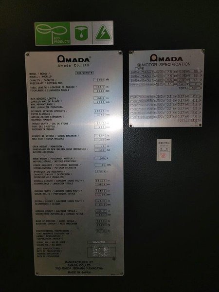 Amada 242 Ton X 14' 8-Axis CNC Press Brake W/Robotic Manipulator, Model HG2204RH