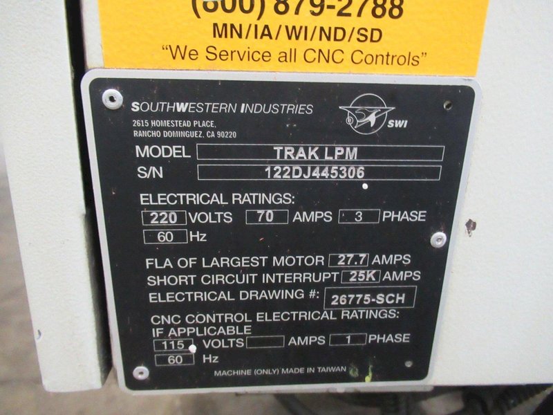 Southwestern Industries Trak LPM CNC Vertical Machining Center, Prototrak PMX CNC Control,16 ATC, 8K RPM