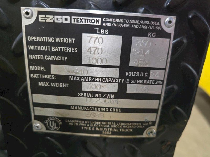 24 VOLT EZ-GO MODEL XI-640 TEXTRON CHASER/TUGGER CART #37: YOBRO #24640