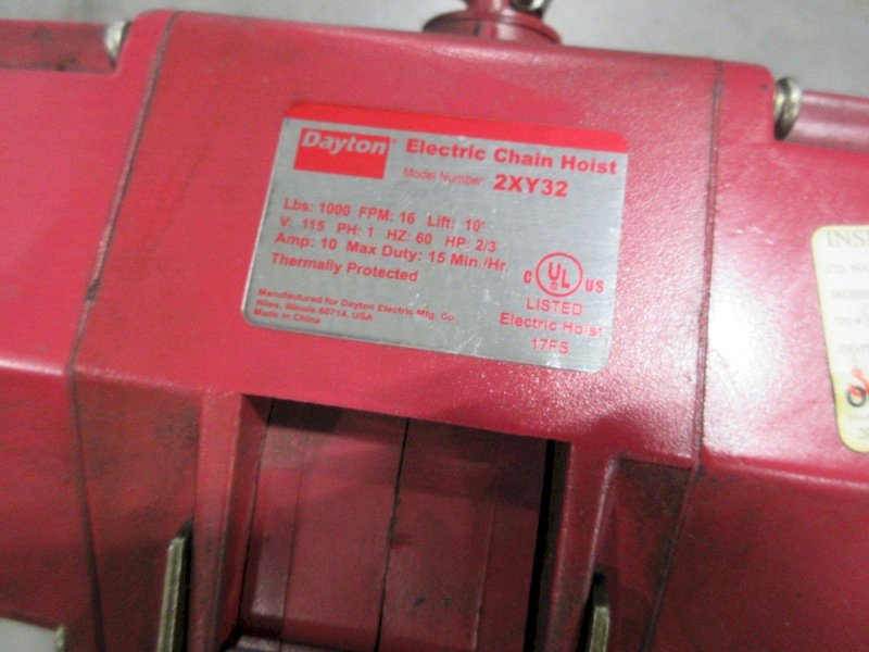Dayton 1000 LB Electric Chain Hoist, 115V Single Phase- Auction Item