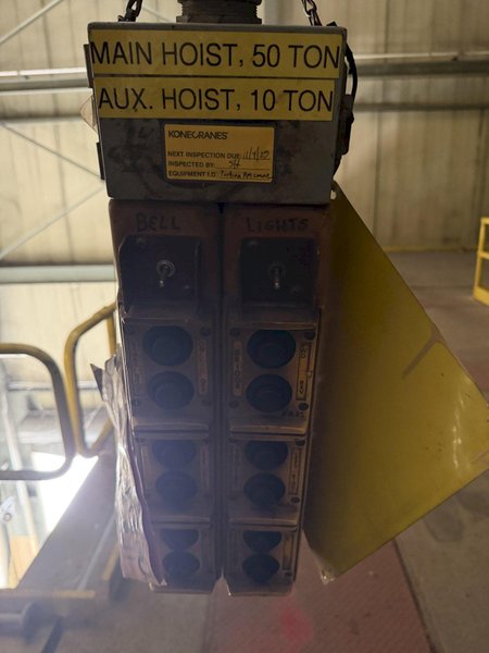 50/10 TON  X 68' SPAN ORLEY MEYER DOUBLE GIRDER OVERHEAD BRIDGE CRANE. STOCK # 0757426