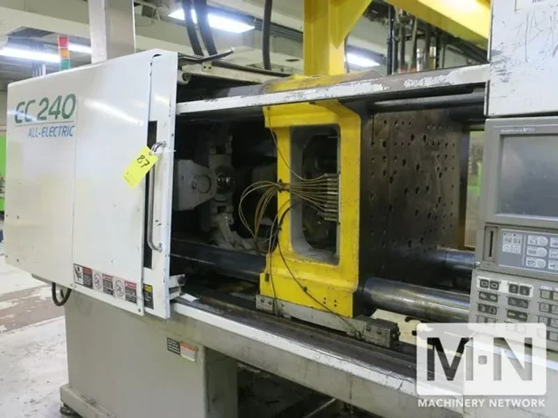 240 TON 15.4 OZ TOSHIBA "ELECTRIC" INJECTION MOLDING MACHINE MODEL # EC-240V21-8B MFG 2002