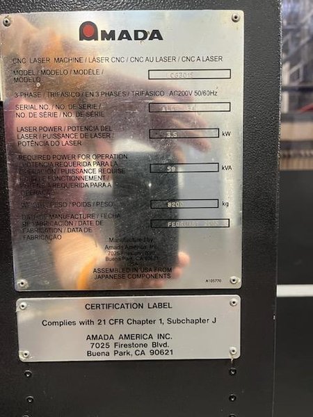 Amada LCG-3015 3500 Watt CNC Laser