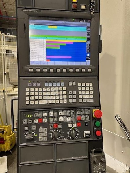 OKUMA MB8000H CNC HMC, 2017, equipped with OSP P300M CNC Ctrl., 12 pallets, 12,000 RPM, and robust automation features including 12 pallet cell configuration, shower coolant and Renishaw tool breakage detection and Renishaw Part Probe, 50 HP, New 2017