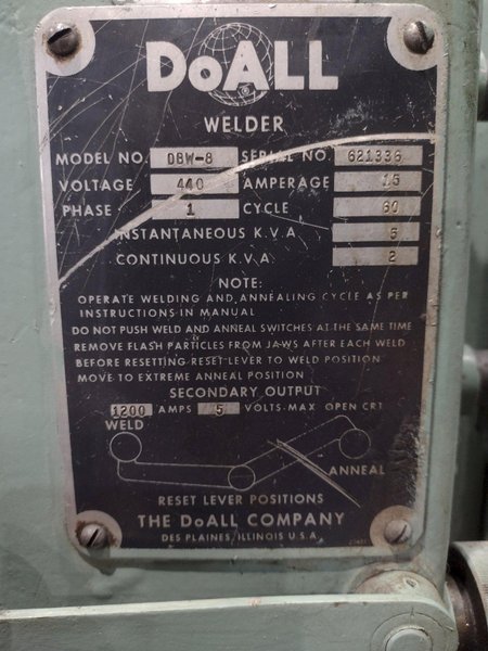 36" DOALL MODEL #3612-3 VERTICAL BAND SAW: YOBRO #25847