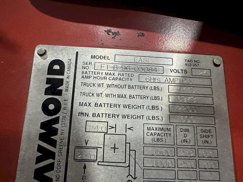 3,500 LB RAYMOND MODEL #EASI DEEP REACH ELECTRIC FORK LIFT TRUCK: STOCK 22098