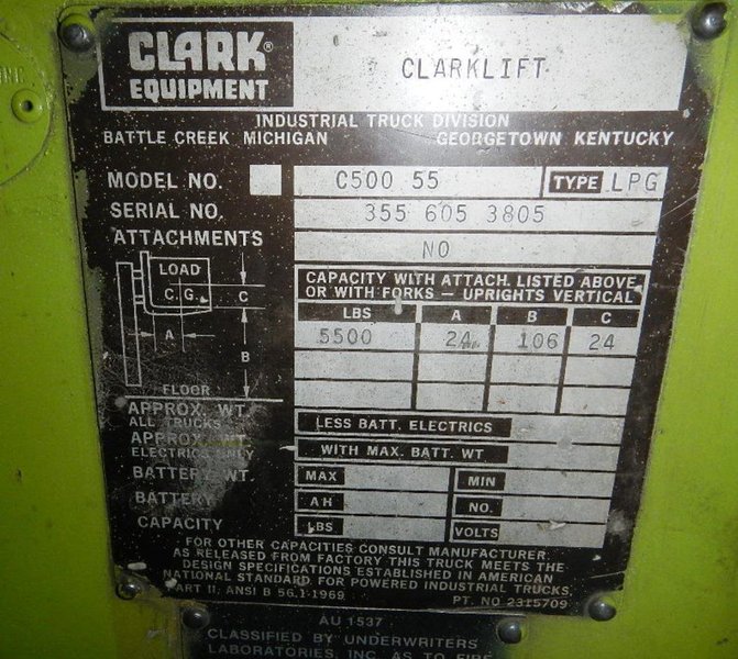 5500 CLARK  LP GAS FORKLIFT: STOCK #78625