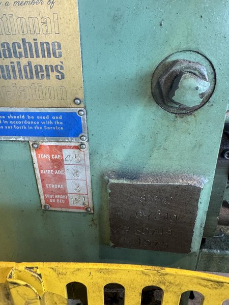 45 TON BLISS C-45 OBI PRESS. STOCK # 0669025
