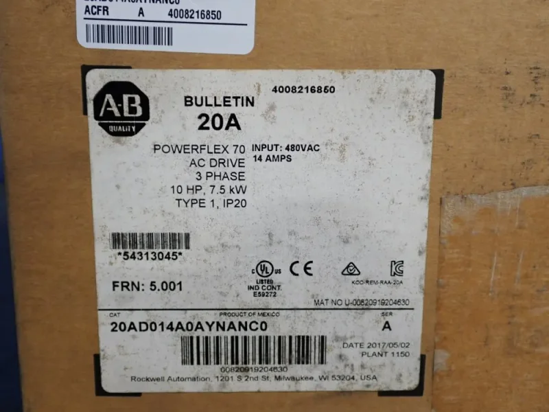 ALLEN BRADLEY 10 HP SERIES A POWERFLEX70  -  20AD014A0AYNANC0