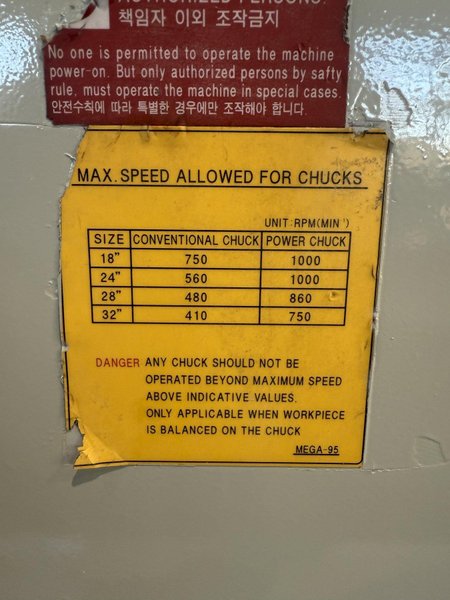 38.6" X 197" HWACHEON MEGATURN 95 CNC 9" HOLLOW SPINDLE OIL FIELD LATHE. STOCK # 0882125