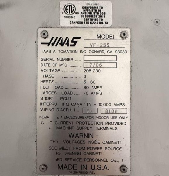 Haas VF-2SS CNC Vertical Machining Center – 4th Axis Ready Mill