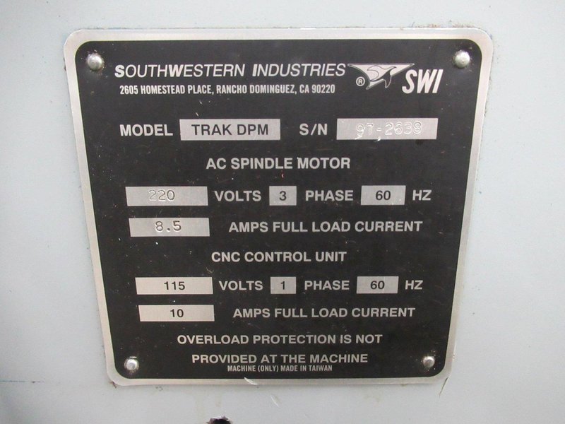 Southwest Industries Trak DPM 3-Axis CNC Vertical Bed Mill w Trak A.G.E 3 3-Axis CNC Control, Kurt Power Draw Bar, 10" x 50" T-Slotted Table and MORE!