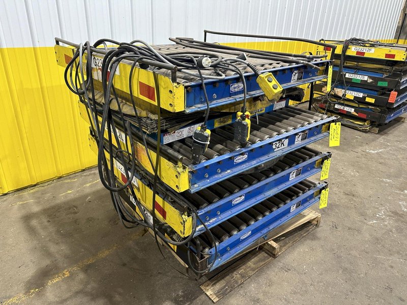 3,000 LBS X 48" X 48" ROTO-MAX HYDRAULIC SCISSOR LIFT TABLE W/ ROTARY LEWCO ROLLER CONVEYOR TOP, 110 VOLT: STOCK #20873