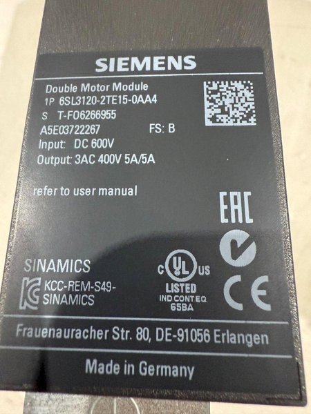 SIEMENS 6SL3120-2TE15-0A44 SERVO PRODUCTS NEW NO BOX