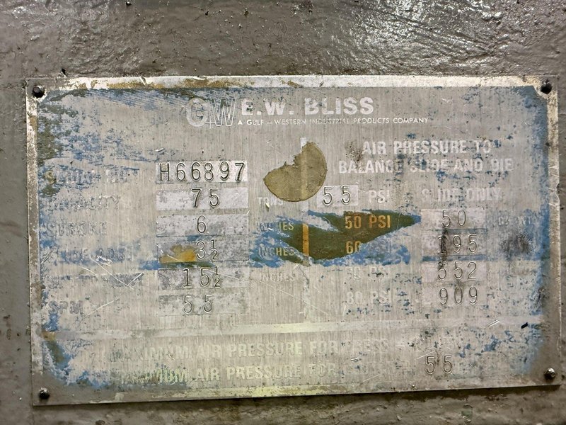 75 TON BLISS MODEL #C75 OBI PRESS 6" STROKE: YOBRO #24271