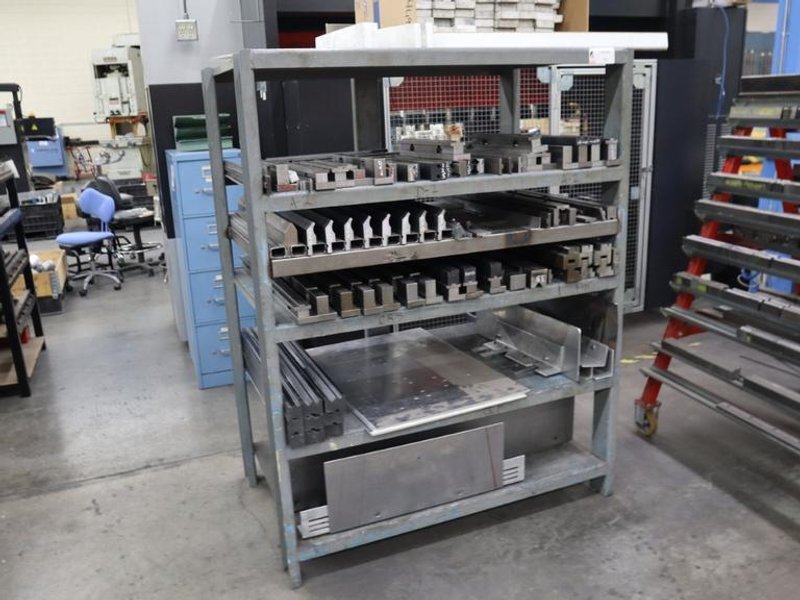 Press Brake Dies and Lower Die Holders Tall and Short for Amada Press Brakes on Welded Steel Shelving- Auction Item