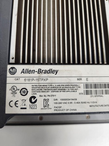 ALLEN BRADLEY VERSAVIEW 1500P 6181P-15TPXP/E NO OS USED WORKING UNIT