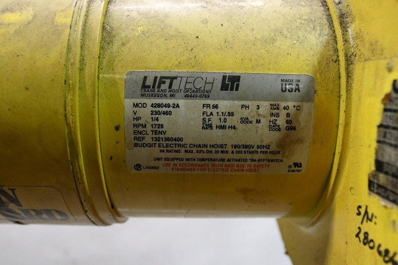 1/4 TON BUDGIT ELECTRIC POWERED CHAIN HOIST: STOCK #12000