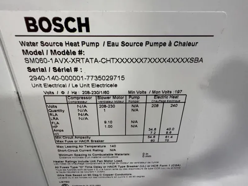 Bosch Water Source Heat Pump - Sm060-1avx-xrtata-chtx