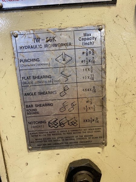 66 Ton Sunrise IW-66K Ironworker, 2014 – Available Immediately