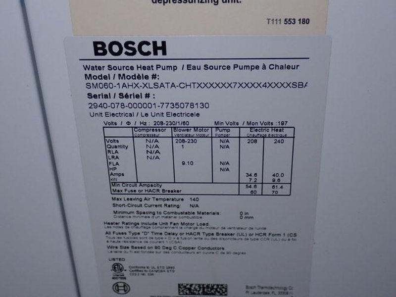 Bosch Water Source Heat Pump - Sm060-1ahx-xlsata-chtx