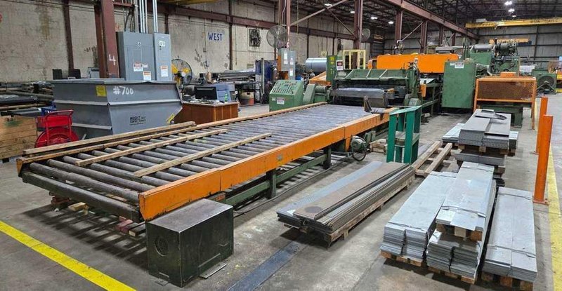 72&quot; X 136&quot;  PROGRESSIVE POWERED ROLLER STACKER CONVEYOR WITH 72&quot; X 156&quot; POWERED ROLLER RUN OUT CONVEYOR STOCK# 3896