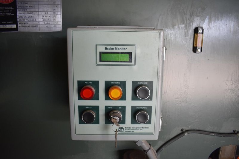 50 TON SUTHERLAND MARK 50 GAP FRAME PRESS, 4.3" STR, 10.6" DIE HEIGHT, 2.3" ADJ, 33" X 17.3" BA, 50-85 SPM VARI