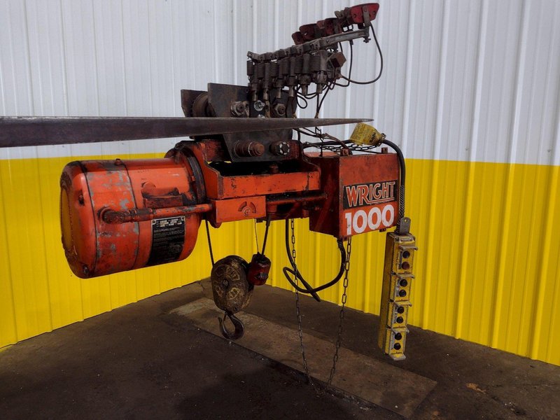 2000 LBS (1 TON) WRIGHT MODEL #W1 CABLE HOIST W/ POWERED TROLLEY: STOCK #18744