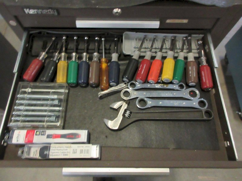 Kennedy 19-Drawer Rolling Tool Chest with Top and Bottom Units, Side Shelf and Contents- Auction Item