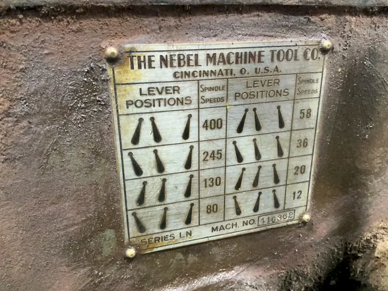 THE NEBEL MACHINE TOOLING CO 18” X 36” LATHE