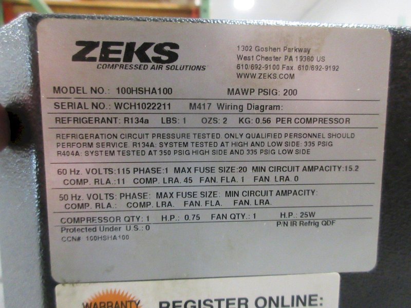 Zeks HeatSink Air Dryer, Model 100HSHA100- Auction Item