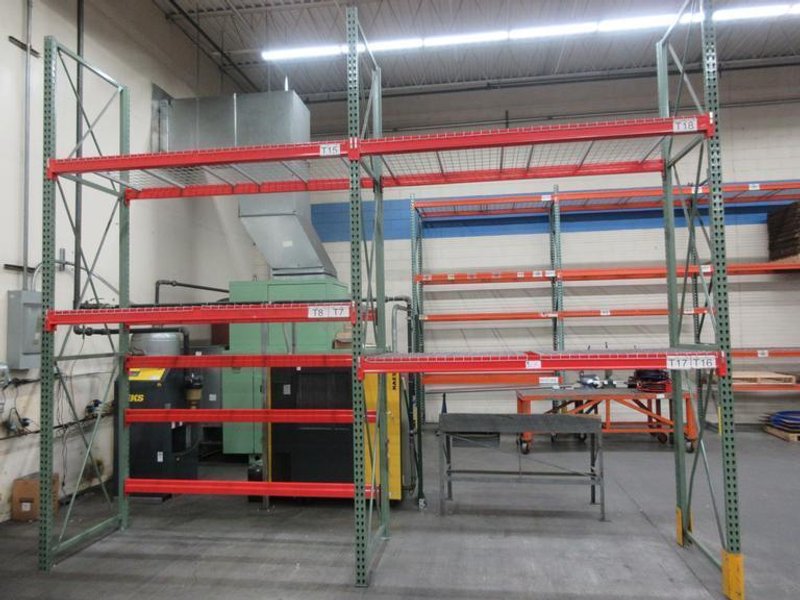 Tear Drop Pallet Racking, (3) 14'x42" Uprights, (4) 8' Shelves with Wire Decking, +3 Extra 8' Cross Beams- Auction Item