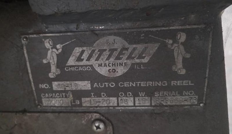 4,000 LB X 18' LITTELL 40-18 UNCOILER. STOCK # 0329326