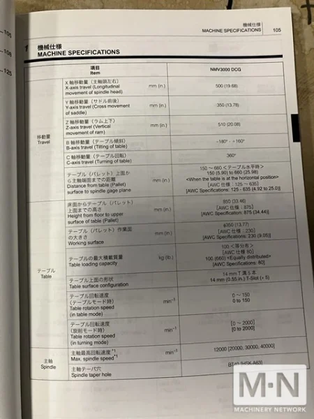 Mori Seiki NMV-3000 CNC 5-Axis Vertical Machining Center, 2012