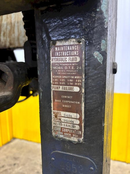 150 TON DAKE MODEL #5-150 H-FRAME HYDRAULIC PRESS: YOBRO #24689