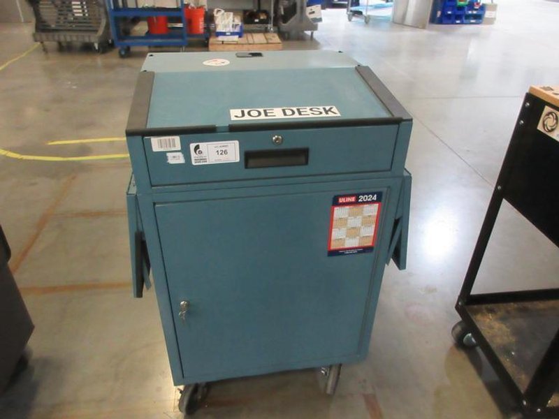 Foreman's Rolling Desk with Side Shelf and Contents- Auction Item