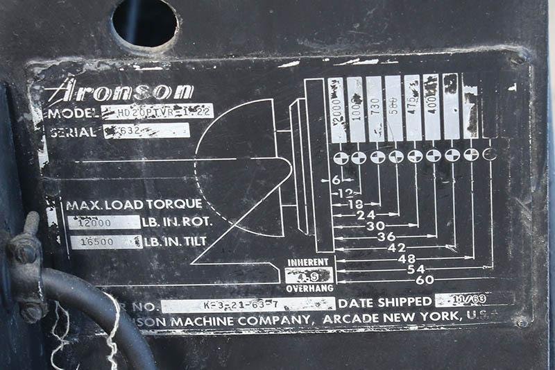 2,000 LB. ARONSON WELDING POSITIONER MODEL  HD20-PTVR