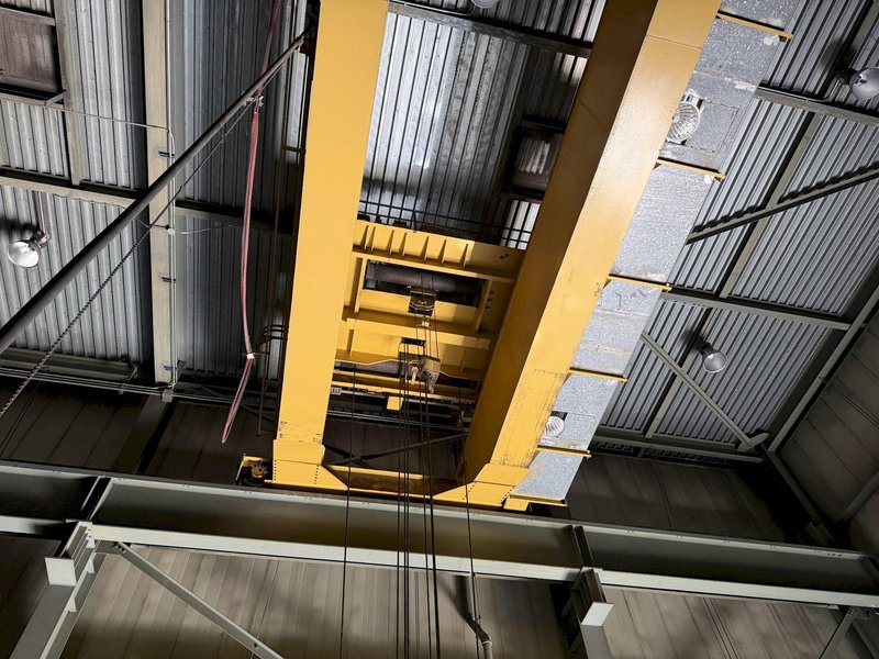 50/10 TON  X 68' SPAN ORLEY MEYER DOUBLE GIRDER OVERHEAD BRIDGE CRANE. STOCK # 0757426