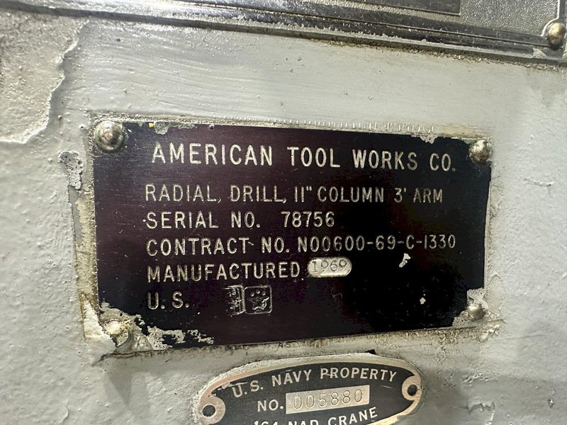 3&#039; x 11&quot; AMERICAN TOOL WORKS RADIAL DRILL: STOCK #21215
