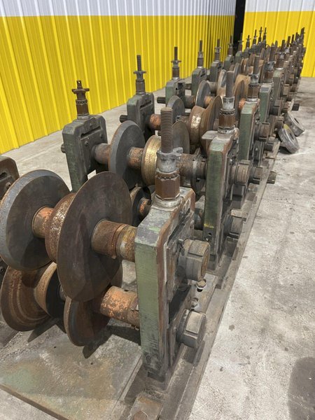 12 STAND X 3&quot; ARBOR X 20&quot; ROLLSPACE ASC RAFTED ROLLFORMER STANDS ON 3 BASES: STOCK #19936