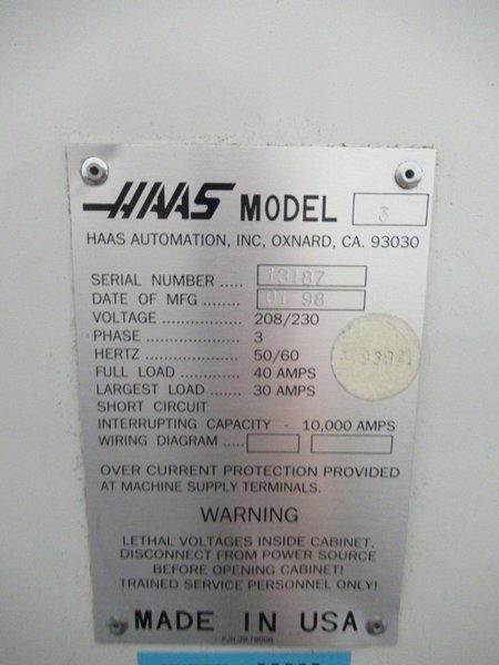 Haas VF-3 Vertical Machining Center, 20 Station Carousel Tool Changer, 7500 RPM CAT-40 Taper Spindle, Coolant System, USB Port
