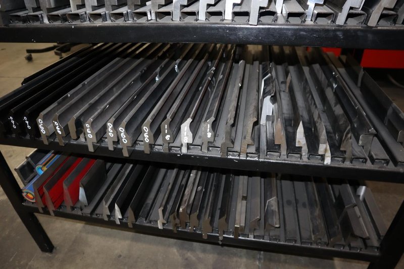 Press Brake Dies and Lower Die Holders for Amada Press Brakes on Welded Steel Shelving- Auction Item