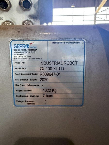 (2020) SEPRO 7X-100 XL LD CNC INJECTION MOLDING ROBOT. STOCK # 0538026