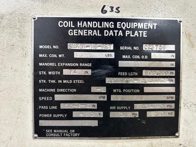 CWP Coil Feed Line 30,000 Lbs. x 72" Wide x .125" (.285" x 24" Wide)