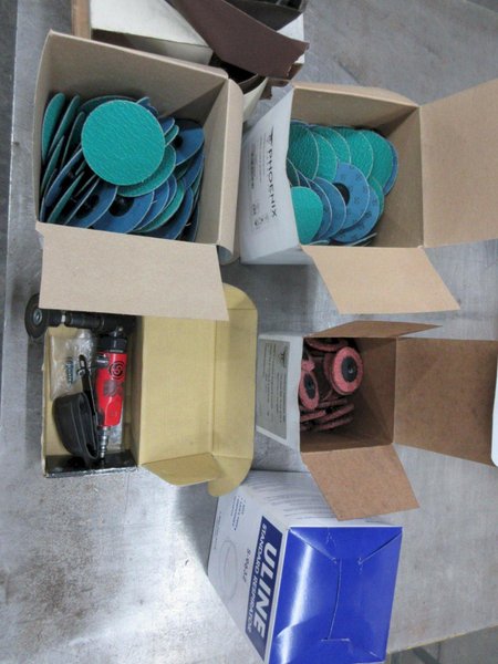 Rolls of Sandpaper, 2in/3in Sanding Discs, Right Angle Die Grinder, Respirator Paper Masks- Auction Item