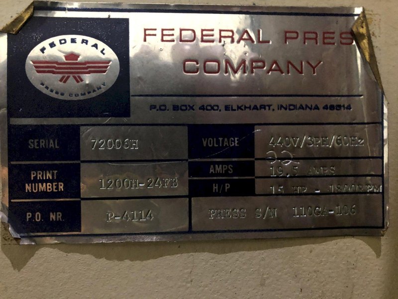 110 TON FEDERAL OBI BACK GEARED STAMPING PRESS, 5&quot; STROKE: STOCK 16271