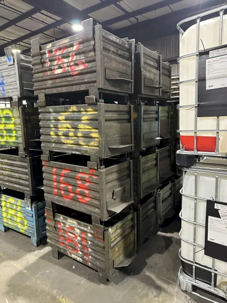 (120) 36” x 18” x 18” STEEL STACKABLE PARTS BIN CONTAINER WITH DUMP DOOR: YOBRO #25062